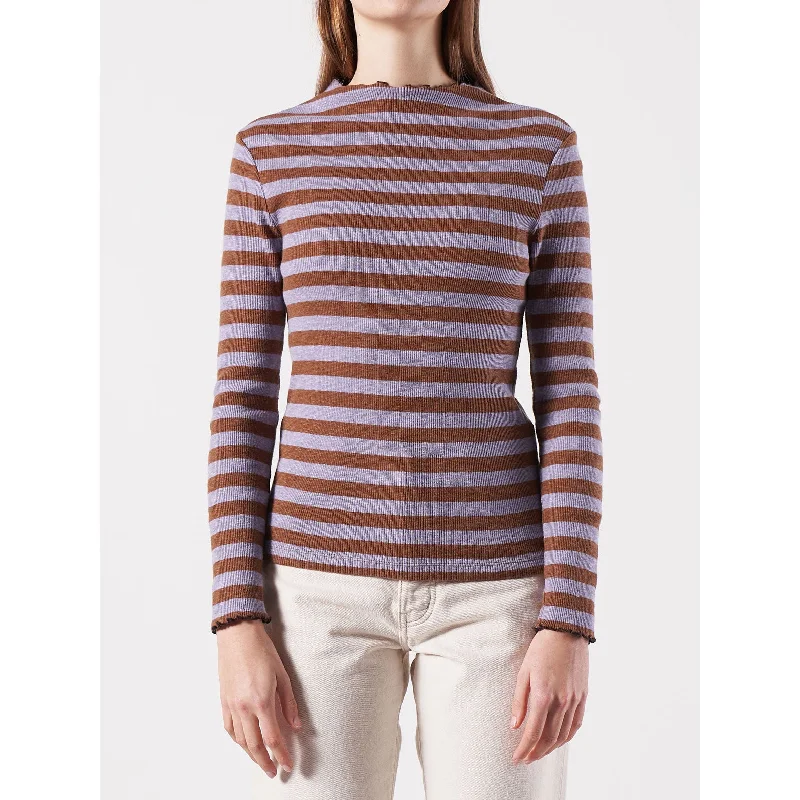 Bellerose Purple Stripe Niba Womens Tee Handmade Hand-knitted Hand-woven