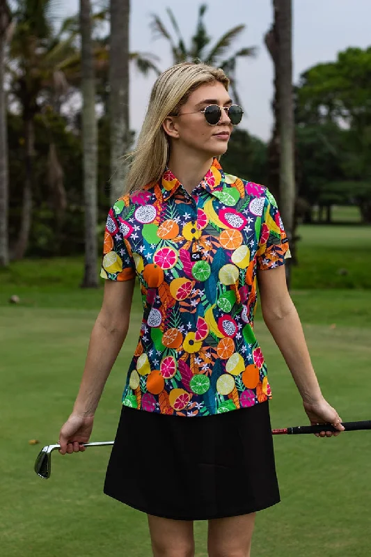 CA Ladies Funky Golf Shirt | Summer Fruits Plaid T-Shirt Polka Dot Checkered