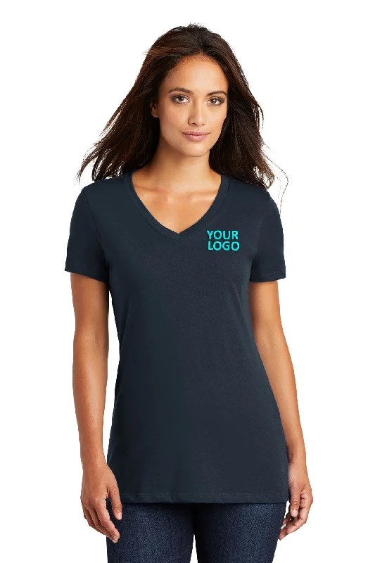 District Made Ladies Perfect Weight V-Neck Tee's, New Navy Lace Blend Ribbed Blend Corduroy Blend