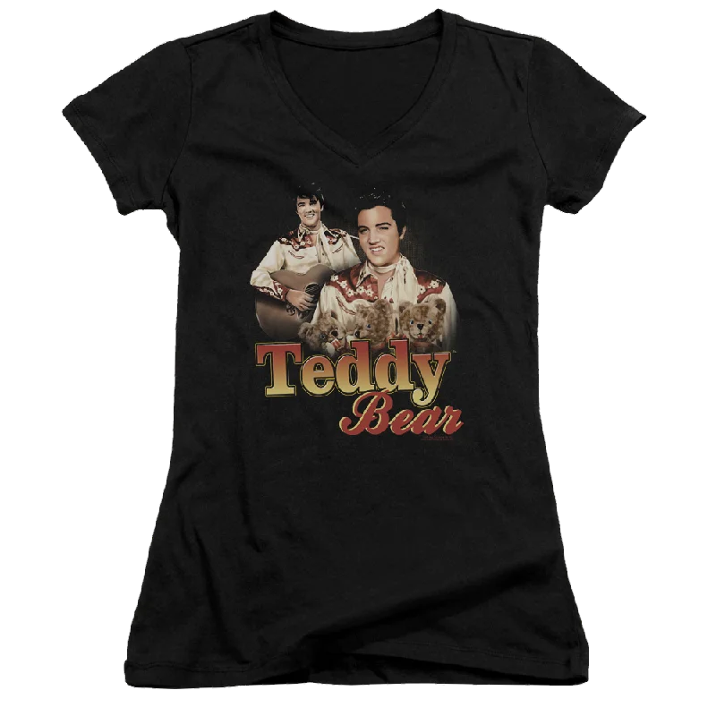 Elvis Presley Teddy Bear - Juniors V-Neck T-Shirt Layered Multi-layer Single Layer