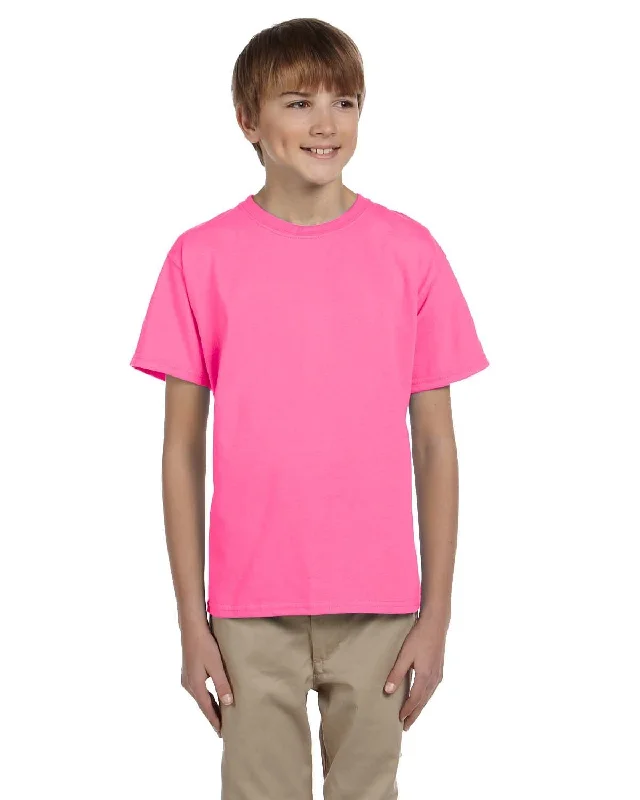 Fruit of the Loom Youth T-Shirt | Neon Pink Basic T-Shirt Crew Neck Short Sleeve