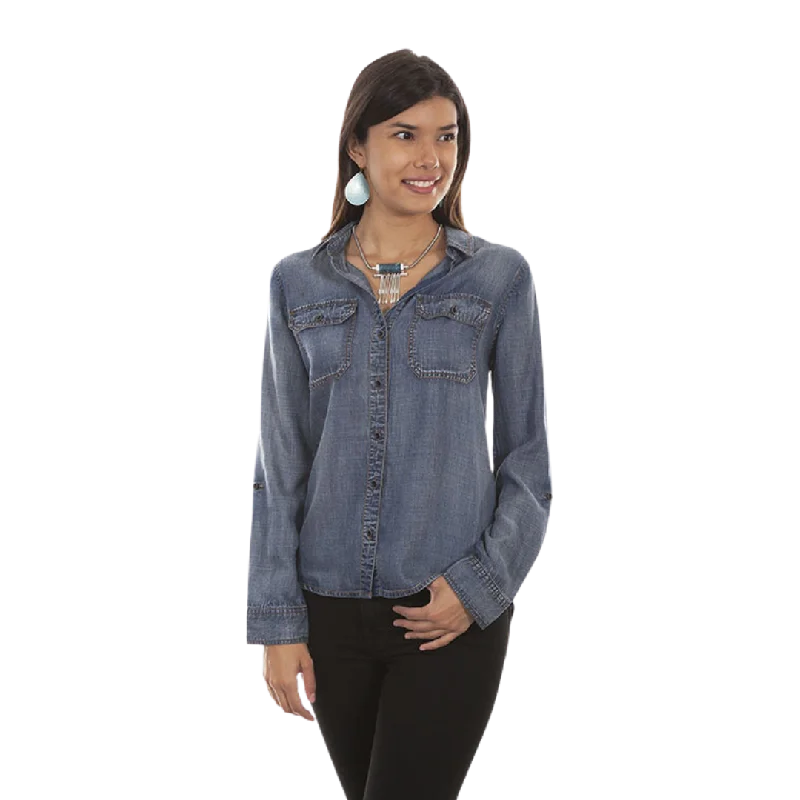 Scully Leather Women's Denim Top Shirt Fleece Nylon Spandex