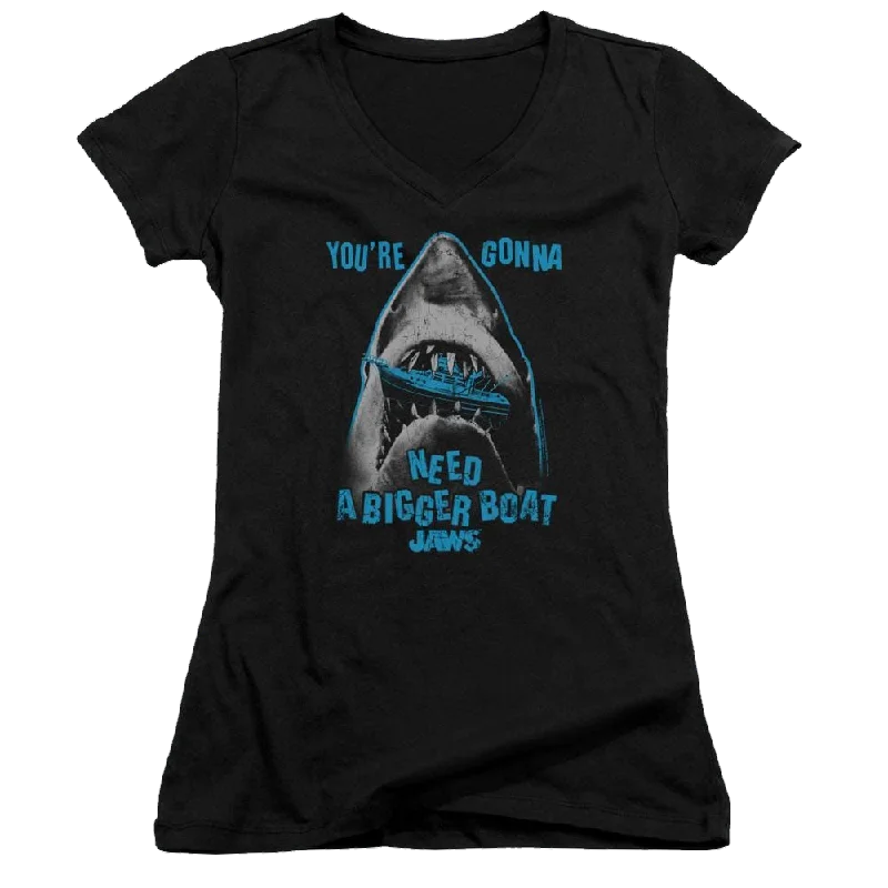 Jaws Boat In Mouth Juniors V-Neck T-Shirt Elegant Classic Vintage