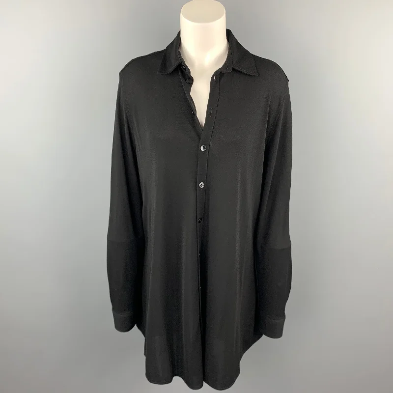 JEAN PAUL GAULTIER Size 8 Black Acetate Blend Button Up Shirt Striped Floral Plaid