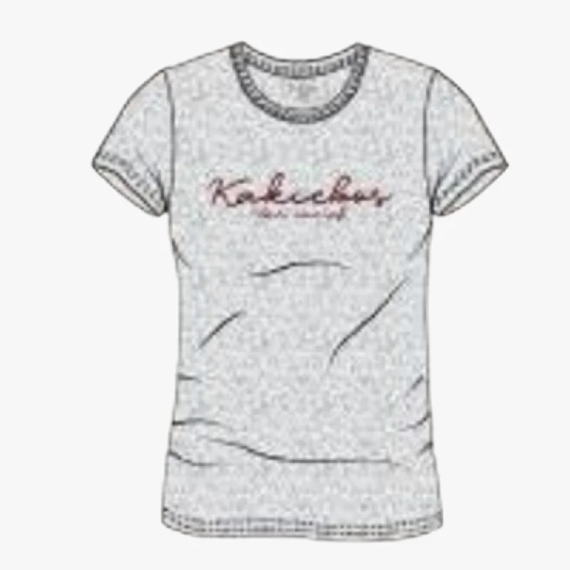 Kakiebos Womens Classic Fit Short Sleeve Tee Grey Mel Striped Floral Plaid