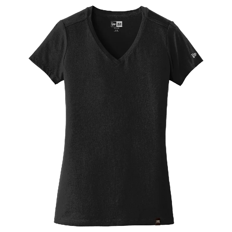 New Era Women's Black Heritage Blend V-Neck Tee Hooded Caped Shawl Collar