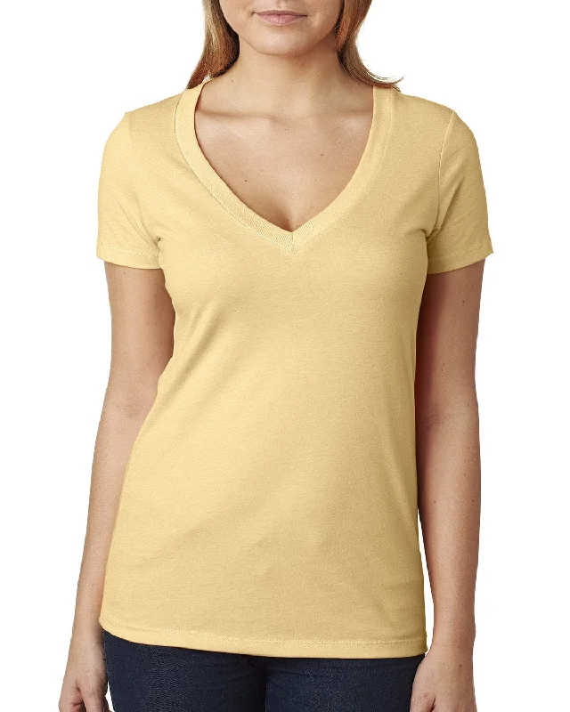 Next Level Ladies CVC Deep V-Neck Tee | Banana Cream Elasticated Padded Insulated