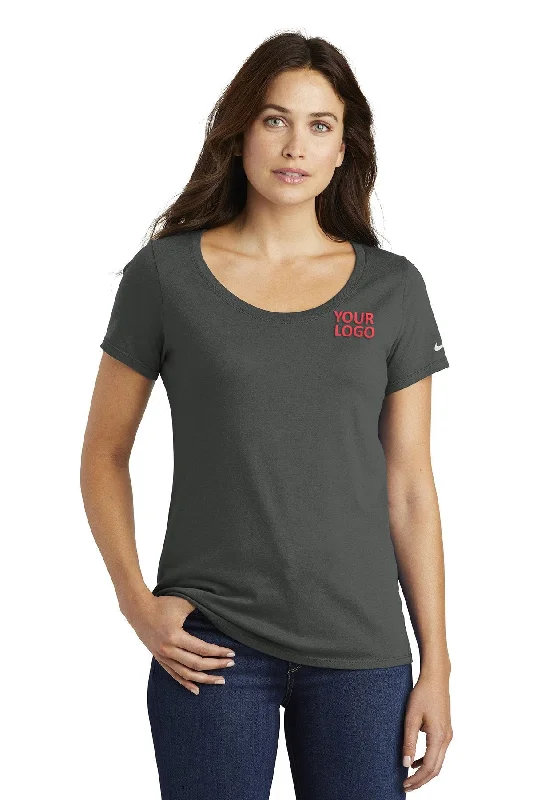 Nike Ladies Core Cotton Scoop Neck Customized Tees, Anthracite Fitted T-Shirt Seamless Stretchy