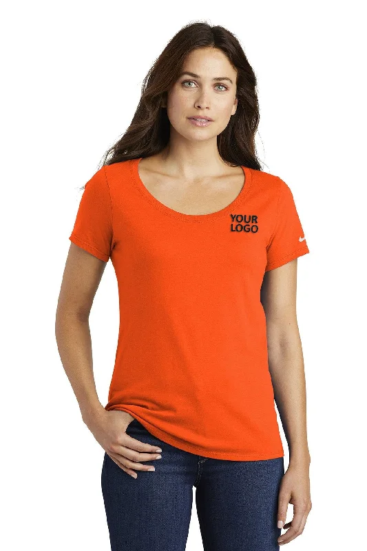 Nike Ladies Core Cotton Scoop Neck Customized Tees, Brilliant Orange Mesh Blend Leather Blend Suede Blend