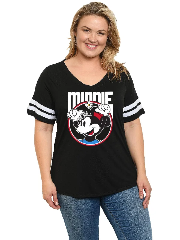 Plus Size Women's Disney Minnie Mouse V-Neck T-Shirt  Size 1X Black Graphic T-Shirt Round Neck Polyester