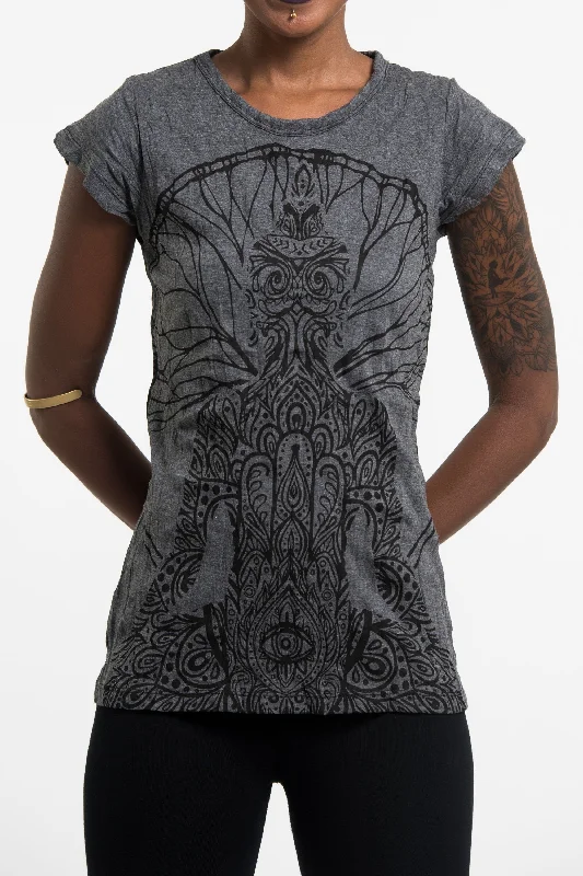 Sure Design Women's Hamsa Meditation T-Shirt Black Rayon Fabric Velvet Fabric Corduroy Fabric