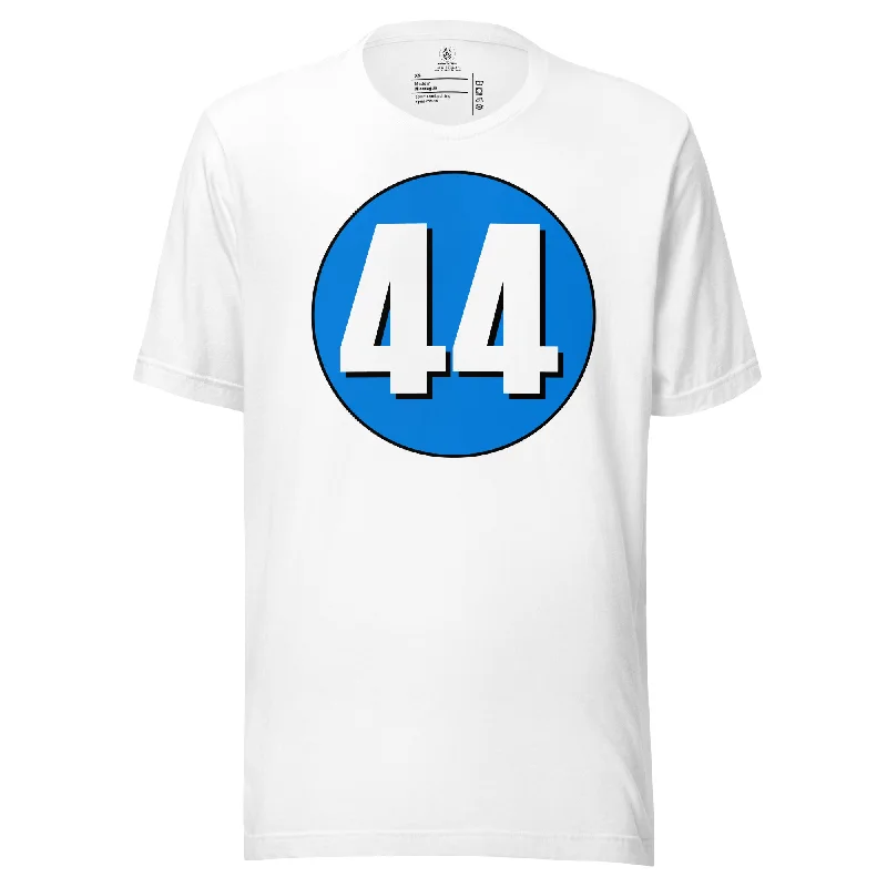 Unisex t-shirt: White on Blue 44 V-Neck T-Shirt Long Sleeve Cotton