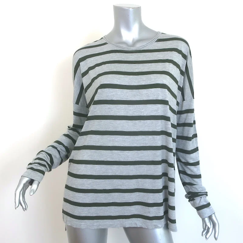 Vince Striped Long Sleeve Tee Heather Gray/Dark Green Jersey Size Large NEW Striped Floral Plaid