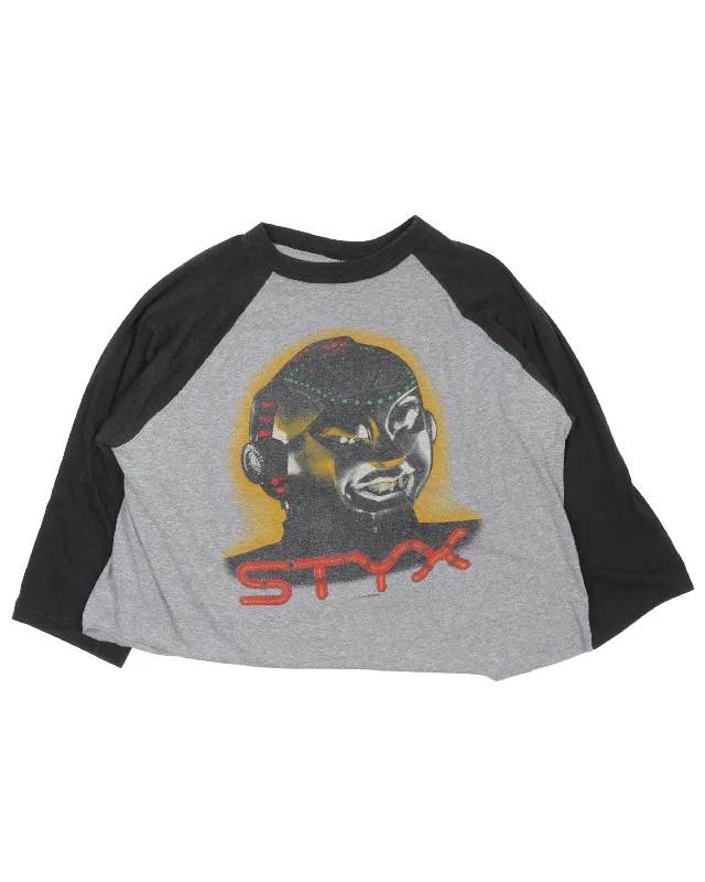 Styx 1983 Long Sleeve T-Shirt Notch Collar Peter Pan Collar Cowl Neck