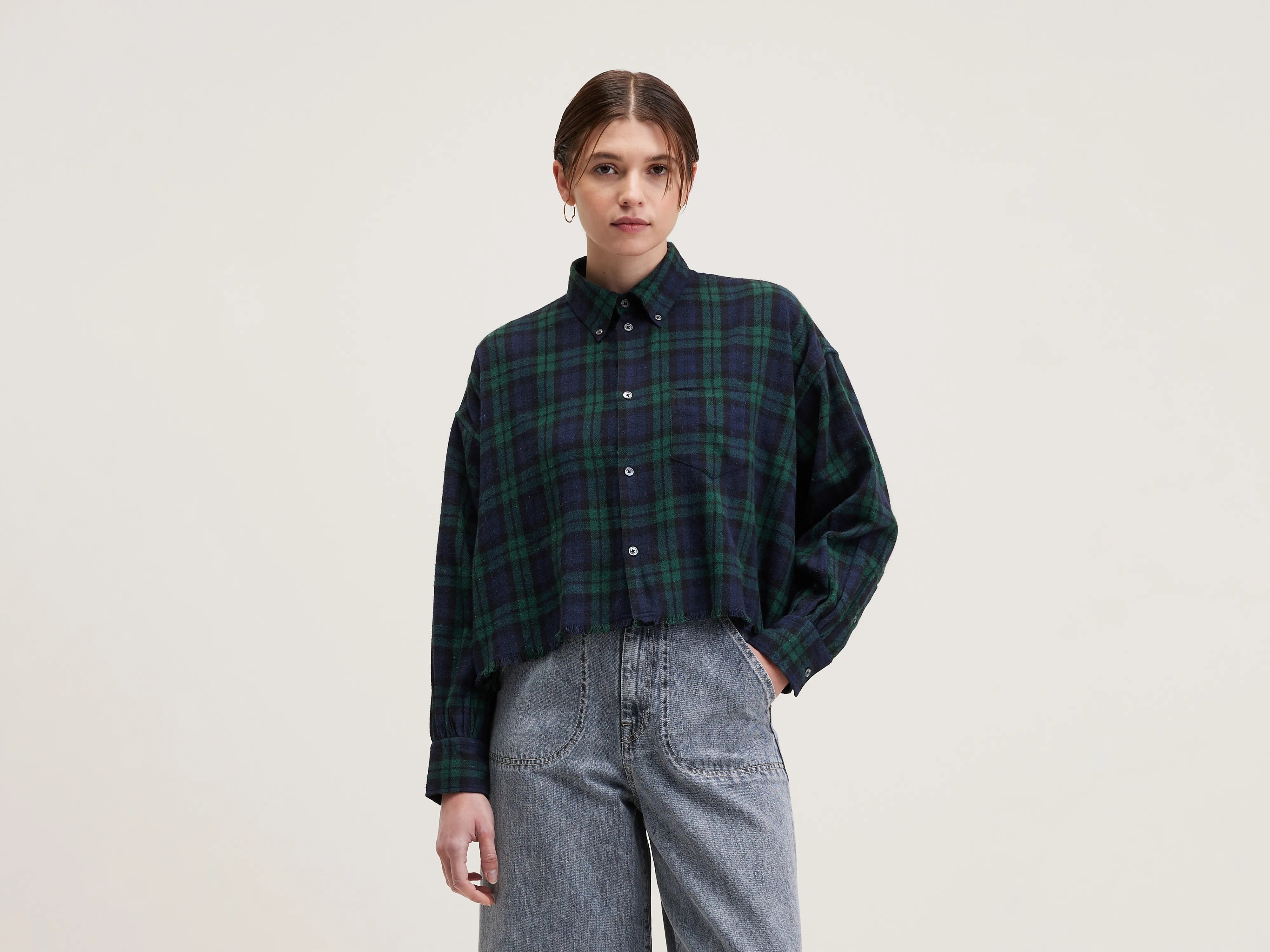 Kraft cropped shirt (242 / W / CHECK A) Rayon Fabric Velvet Fabric Corduroy Fabric