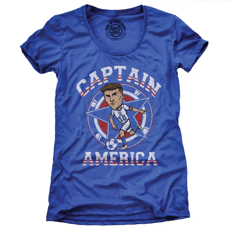 Women's Captain America Soccer T-shirt Houndstooth Herringbone Solid