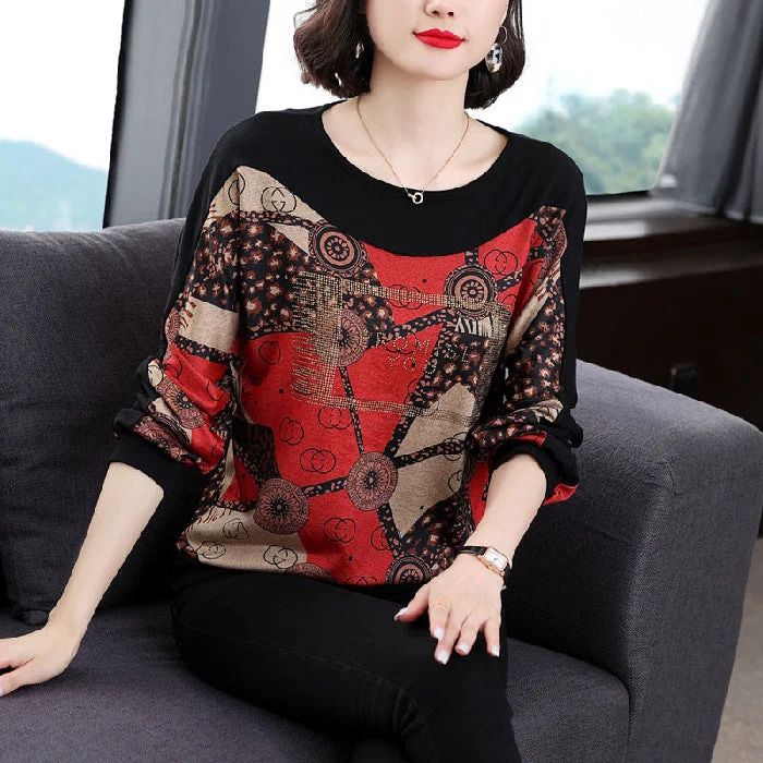 Women's Fashion Loose Long Sleeve Bottoming Shirt Top Beaded Sequined Faux Fur