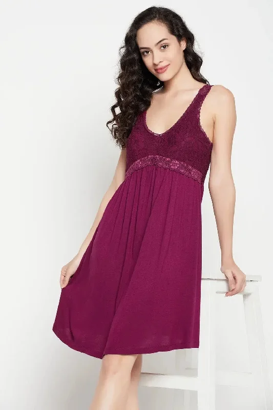 Clovia Chic Basic Short Night Dress in Wine Colour - Cotton Tunics Top rated