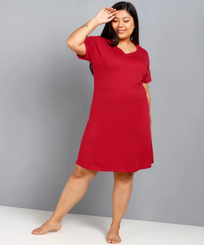 Womens Solid Plus Size Night Dress (Maroon) Tunics Custom made