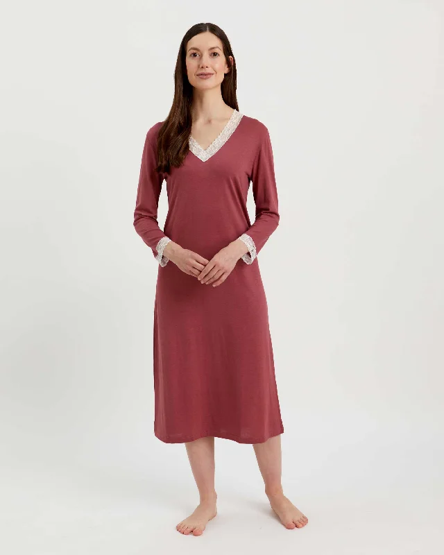 Women's Jersey Ella Nightdress - Berry Square Neckline Feminine