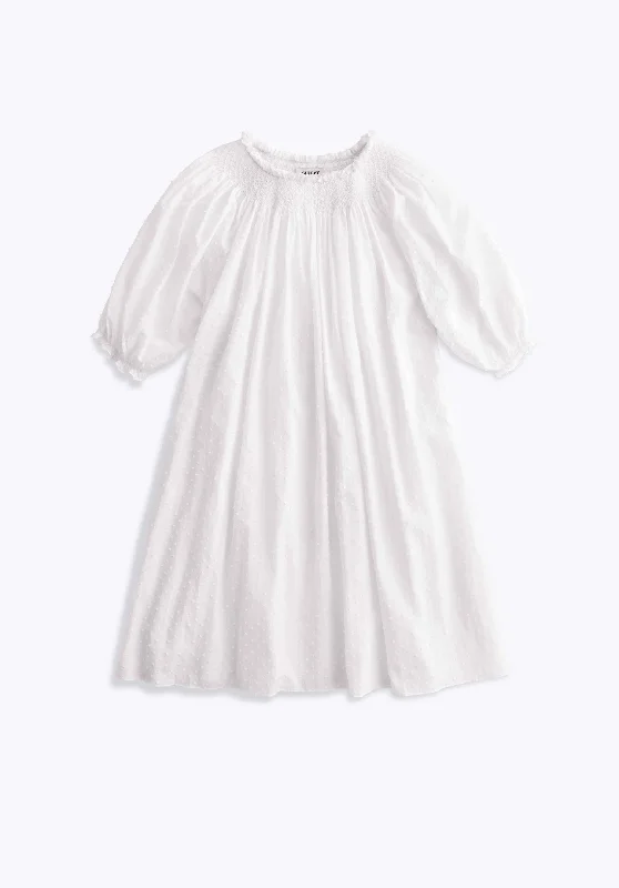 Eva Short Smocked Dress in White Swiss Dot Tunics Practical durable