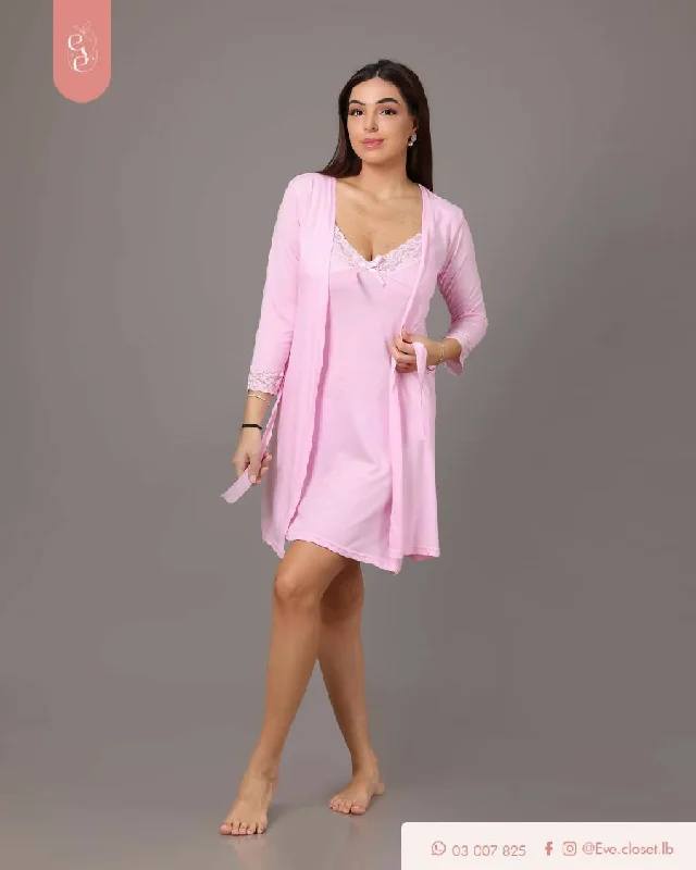 EVE.CLOSET Pink Dress With Robe Crew Neckline Sporty