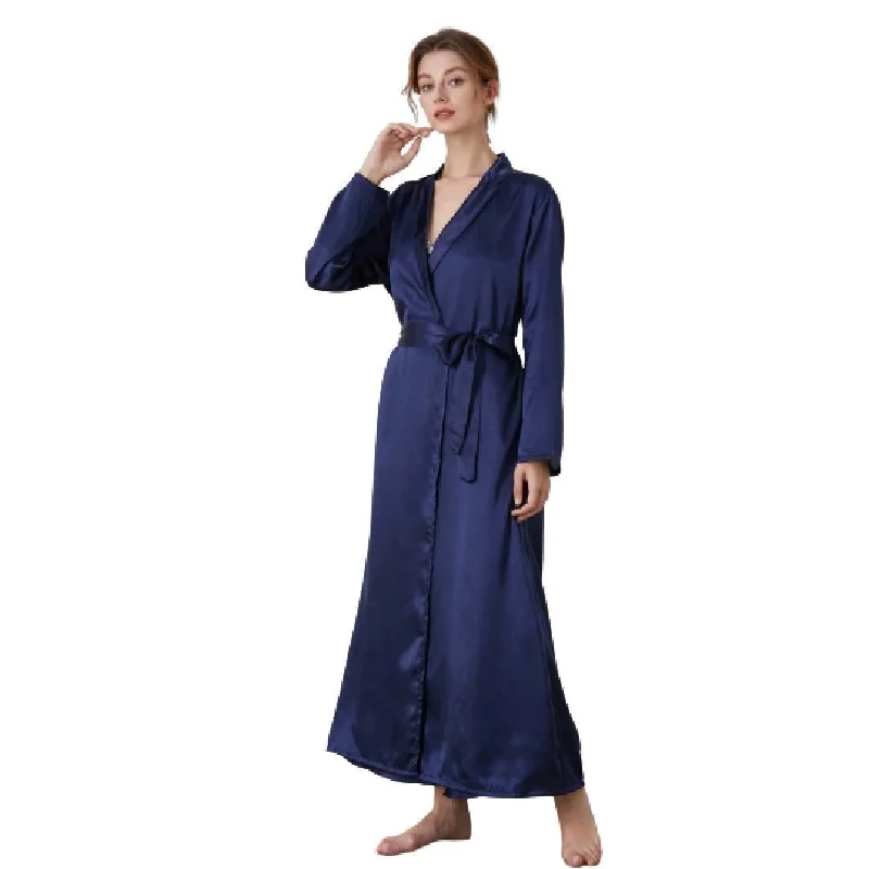 Long Silk Robe Night Gown Bridal Long Night Dress Blue Color Nightwear for Women Casual Short Summer