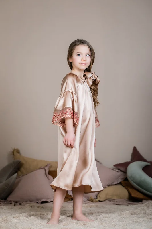 OFELIA - GIRLS SILK NIGHTDRESS CARAMEL Tunics Print Colorful