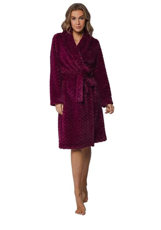 Pastunette Premium Long Sleeve Ruffle Dressing Gown, Wine Tunics Satin smooth