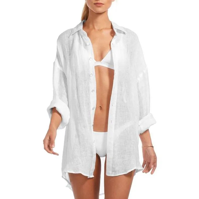 Playa Shirt Dress (EcoLinen Gauze White) Tunics Mesh breathable