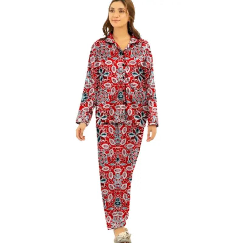 Red Printed Silk Nighty | Best Online Night Dress Tunics Handmade artisanal