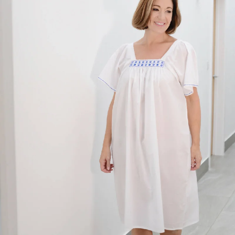 White Cotton Nightdress with Navy Blue Embroidery Tunics Review highly