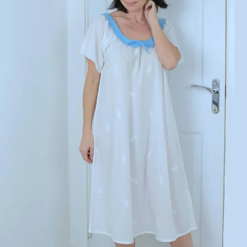 White Cotton Nightdress with Peter Pan Collar Tunics Fashionable trendy