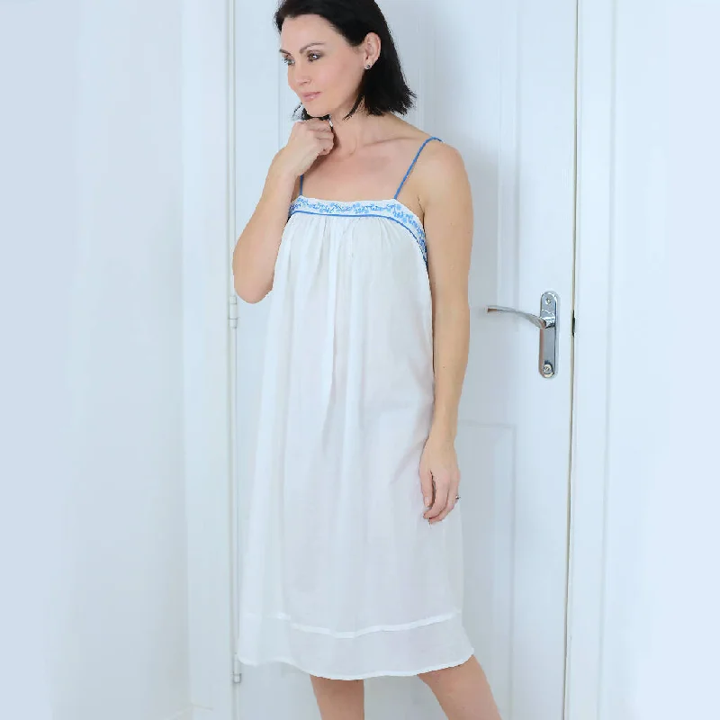 White Cotton Nightdress with Shoelace Straps Tunics Brand named