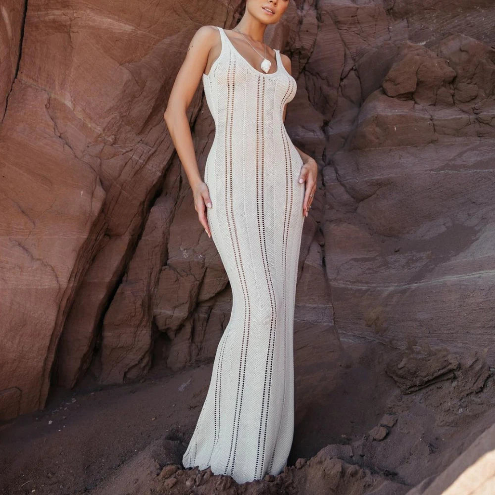 Knitted Hollow Backless Long Dresses Tunics Chic elegant