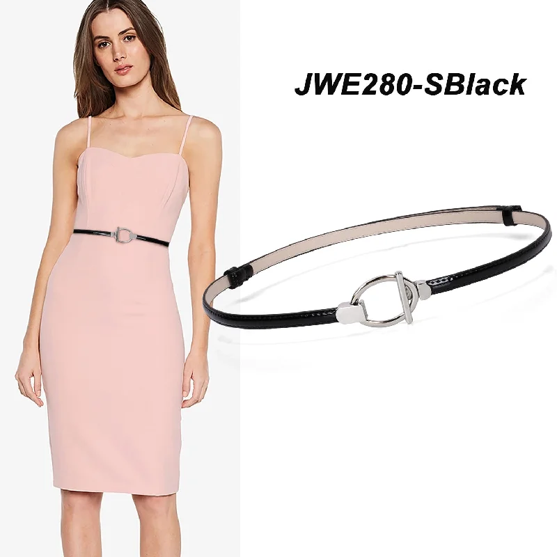 Women’s Skinny Leather Belt Adjustable Slim Waist Belt with Gold Alloy Buckle for Dress By JASGOOD Turtleneck Neckline Stylish