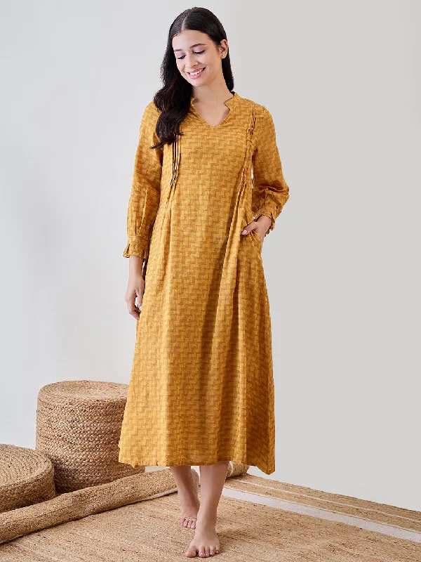 Women's Yellow Cotton Solid Plain Nightdress - The Kaftan Company Tunics Luxurious premium