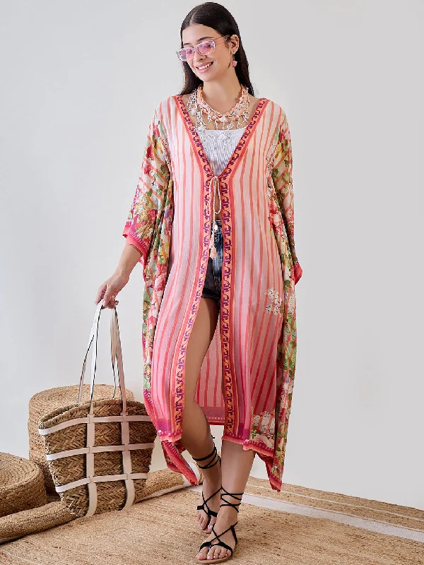 Women's Orange Viscose Tie & Dye Nightdress - The Kaftan Company Tunics Ceremony elegant