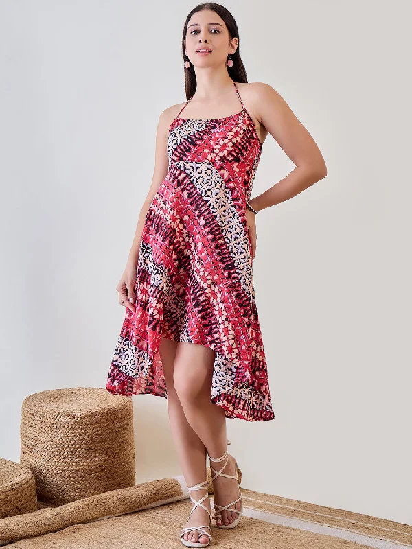 Women's Red Viscose Tie & Dye Nightdress - The Kaftan Company Tunics Corduroy durable