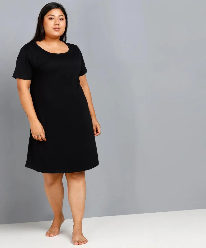 Womens Solid Plus Size Night Dress (Black) Tunics Winter warm